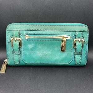 Michael Kors Emerald Green Leather Wallet With Gold tone Accents